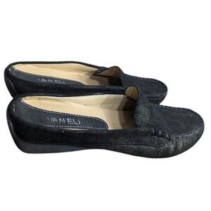Vaneli Stylfo Black Shimmer Suede Mule Loafers Womens 8.5 N Narrow Made in Italy